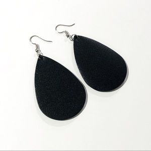 Black Faux Leather Teardrop Earrings